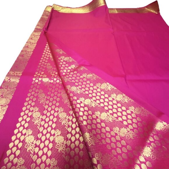 Hot Pink Saree with Gold Accents - Unstitched - NEW - Picture 1 of 10
